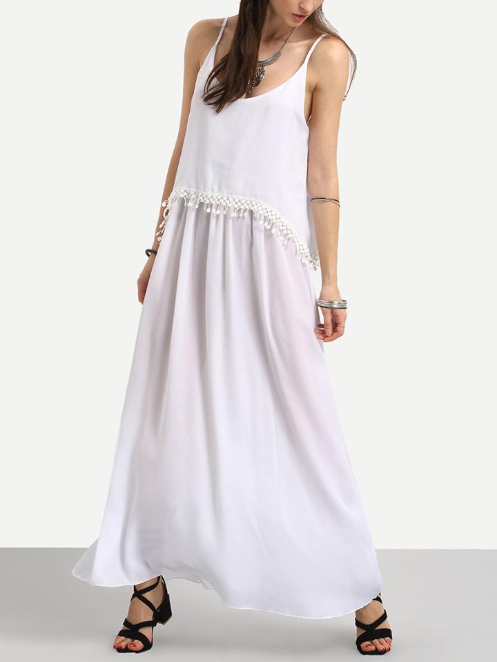 Romwe Pom Pom Trimmed Layered Swing Cami Dress