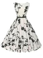 Romwe Belted Blossom Branch Print Fit Flare Dress