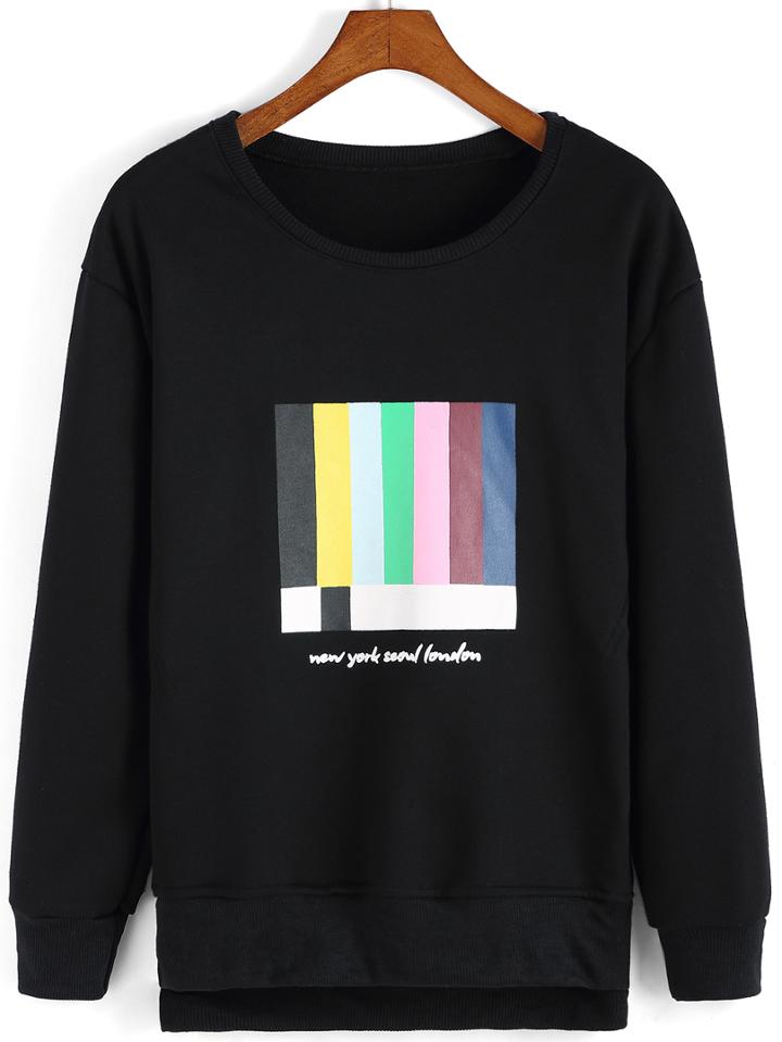 Romwe Striped High Low Sweatshirt