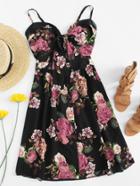 Romwe Bow Front Floral Print Cami Dress