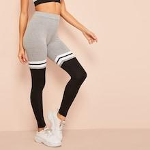 Romwe Cut-and-sew Striped Leggings