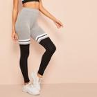 Romwe Cut-and-sew Striped Leggings