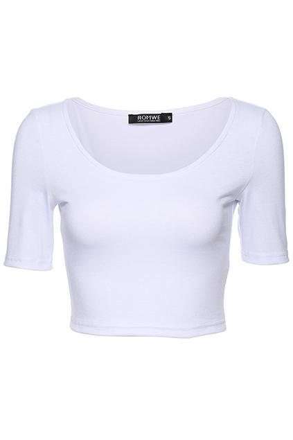 Romwe Simple Basic Crop-white