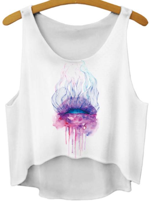 Romwe Dip Hem Lipstick Print Tank Top