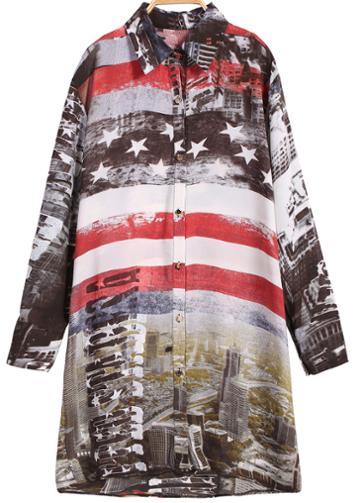 Romwe Stars City Print Grey Blouse