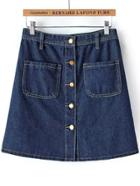 Romwe Single Breasted Pockets A-line Denim Skirt