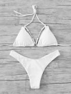 Romwe Faux Pearl Ring Detail Triangle Bikini Set
