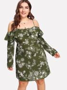 Romwe Flounce Cold Shoulder Floral Dress