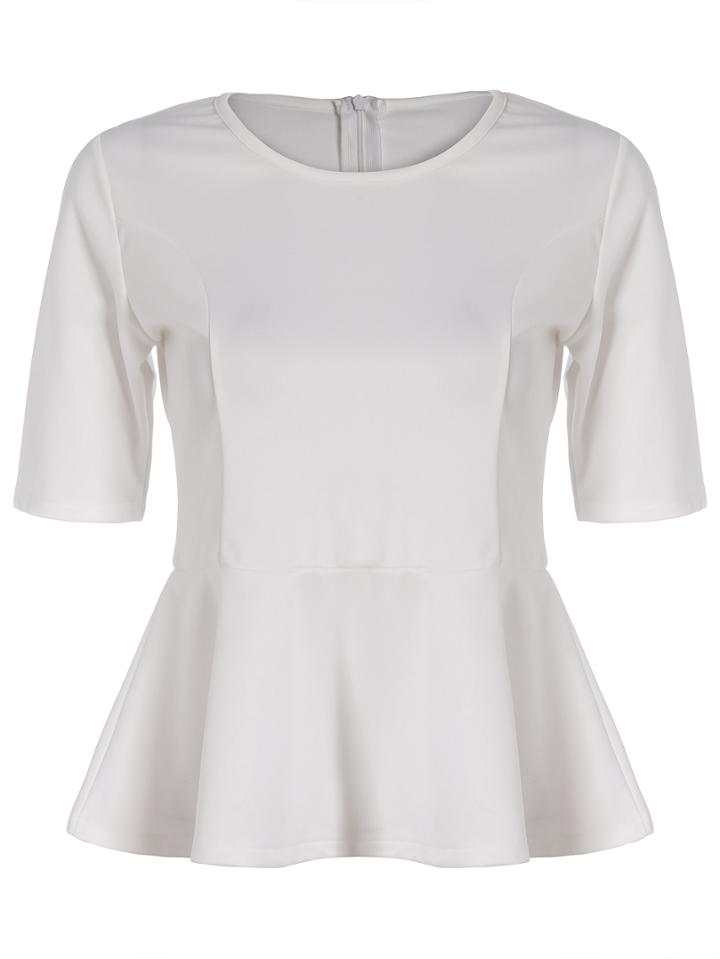 Romwe Ruffle Hem Zipper White Shirt