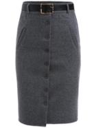 Romwe Single Breasted Slit Grey Skirt