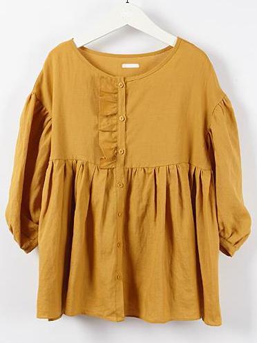 Romwe Ruffle Dark Yellow Pleated Blouse