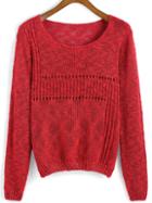 Romwe Round Neck Hollow Red Sweater