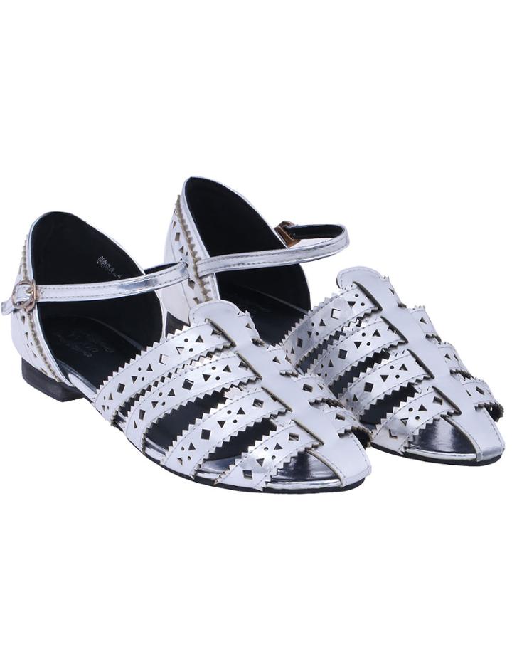 Romwe Silver Hollow Slingbacks Flat Shoes