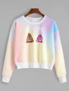 Romwe Tie Dye Cute Print Drop Shoulder Long Sleeve Sweatshirt