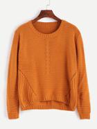 Romwe Orange High Low Hollow Sweater