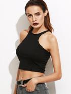 Romwe Black Plain Crop Tank Top