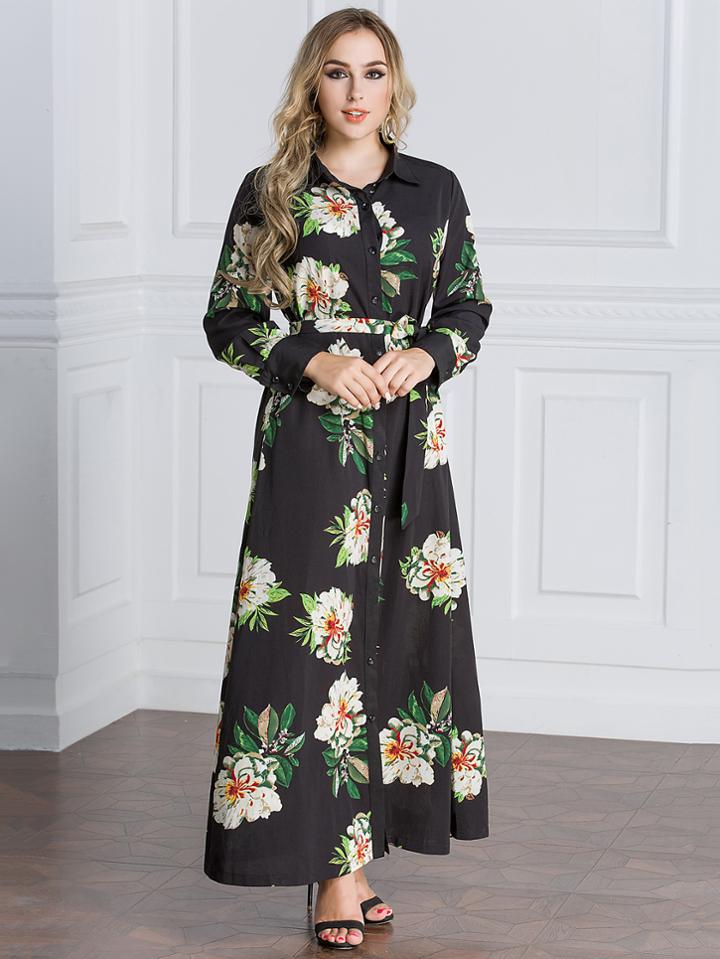 Romwe Floral Print Random Self Tie Waist Shirt Dress
