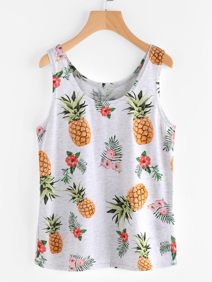 Romwe Graphic Print Slub Tank Top