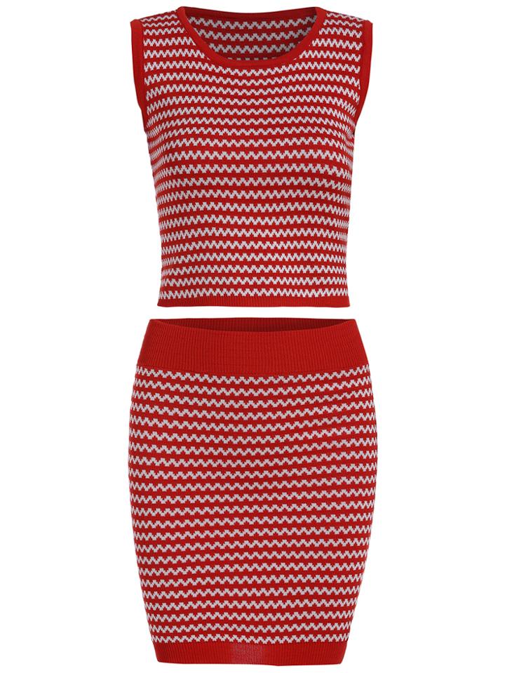 Romwe Striped Tank Top With Bodycon Skirt