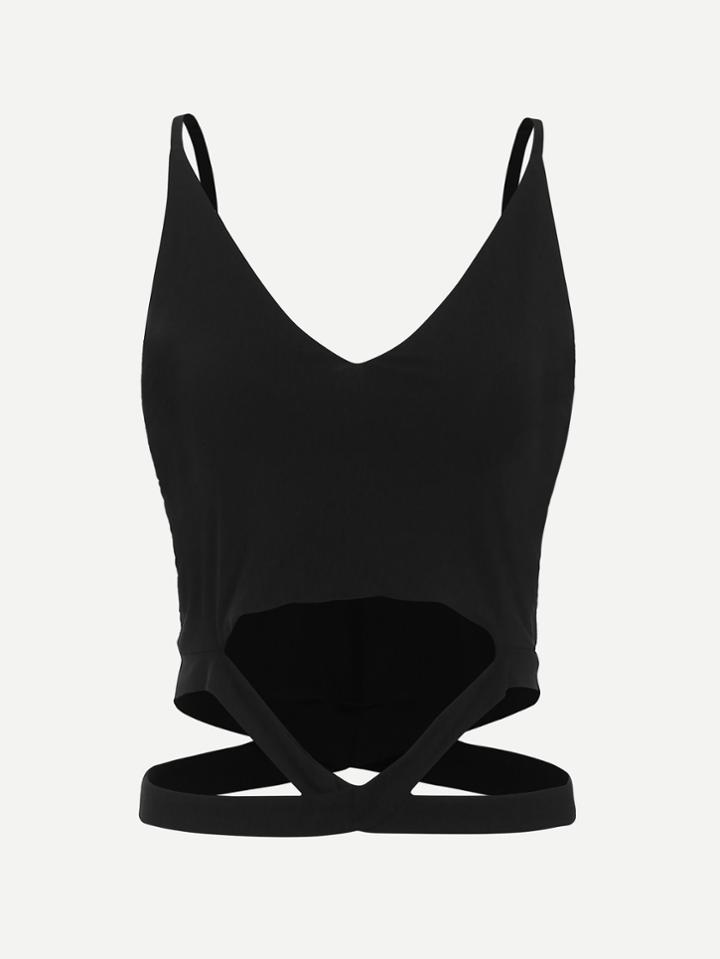 Romwe Deep V Neckline Cut Out Waist Cami Top