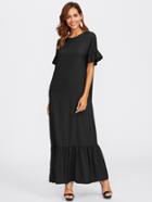 Romwe Ruffle Sleeve Tiered Hem Full Length Dress