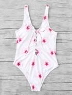Romwe Calico Print Backless Swimsuit