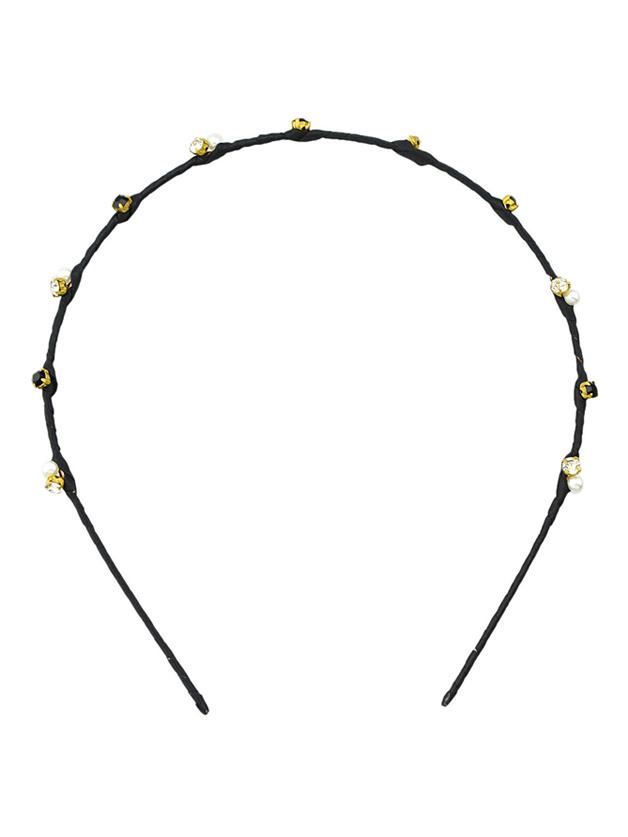 Romwe Black Cute Pearl And Rhinestone Thin Hair Band
