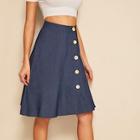 Romwe Button Up Circle Denim Skirt
