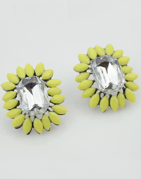 Romwe Yellow Gemstone Silver Stud Earrings