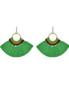 Romwe Green Boho Fan Shaped Earrings Ethnic Style Tassel Big Earrings