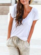 Romwe V Neck Pocket T-shirt