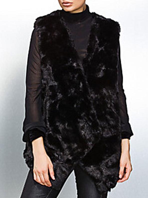 Romwe Open Front Black Vest