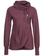 Romwe Draped Neck Drawstring Split Sweatshirt