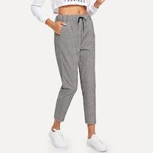 Romwe Plaid Drawstring Waist Pants