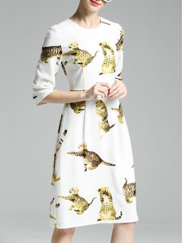 Romwe White Cats Print A-line Dress