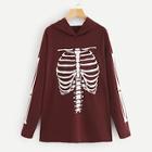 Romwe Plus Skeleton Print Hooded Sweatshirt