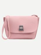 Romwe Pink Pebbled Faux Leather Turnlock Flap Bag