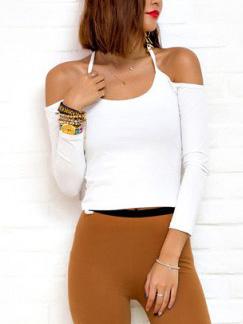 Romwe Cold Shoulder Slim White T-shirt