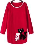 Romwe Cat Pattern Red Sweater