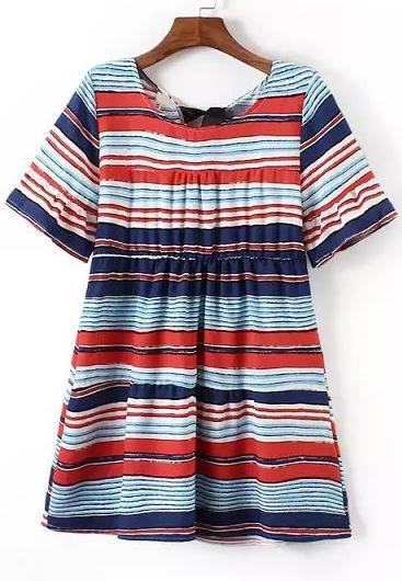 Romwe Back Bow Striped Multicolor Dress