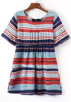Romwe Back Bow Striped Multicolor Dress