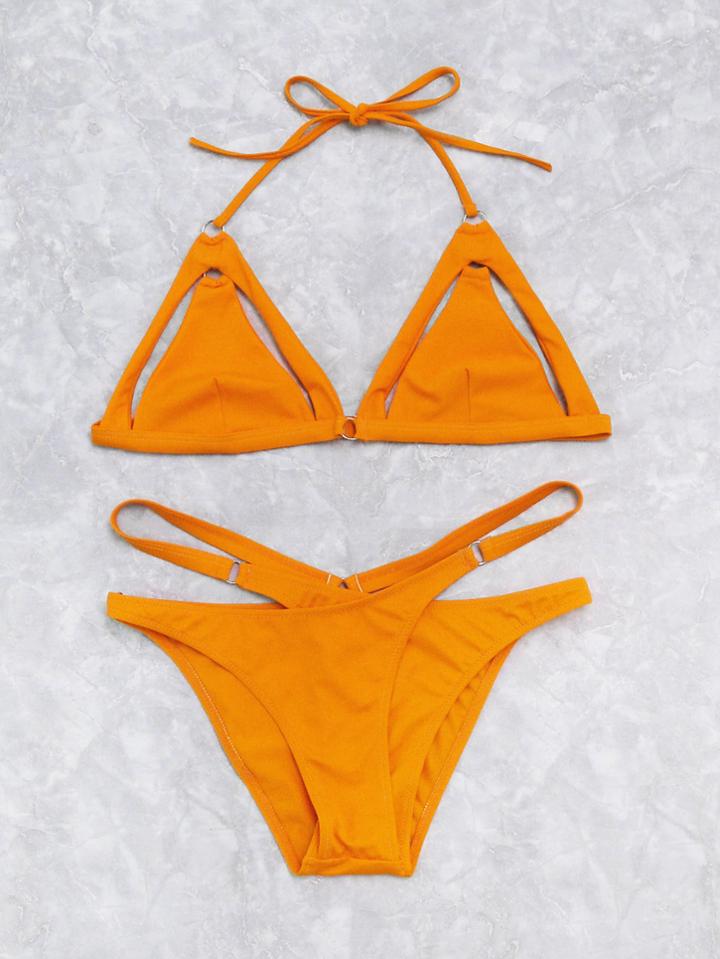 Romwe Cutout Detail Cross Triangle Bikini Set