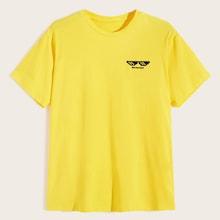 Romwe Guys Glasses And Letter Print Tee