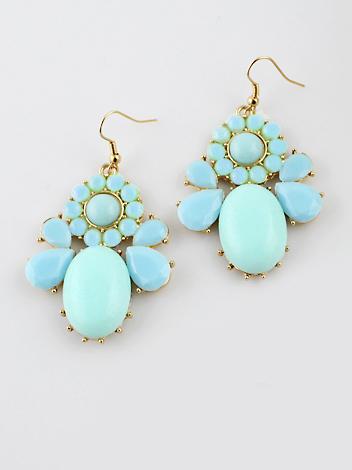 Romwe Blue Gemstone Gold Drop Dangle Earrings