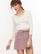Romwe White Button Front Crop Tight Knitwear