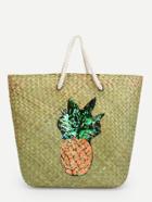 Romwe Pineapple Pattern Straw Tote Bag