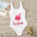 Romwe Flamingo And Letter Tank One Piece Swimsuit