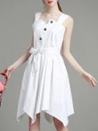 Romwe White Strap Tie-waist Pockets Dress