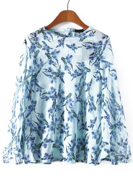 Romwe Long Sleeve Bird Print Top