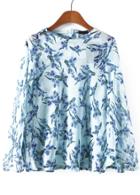 Romwe Long Sleeve Bird Print Top